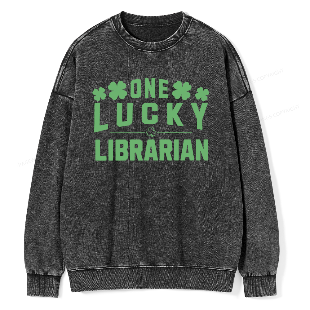 Pagewin Lucky Librarian Comfort Colors Tshirt Unisex Washed Sweatshirt
