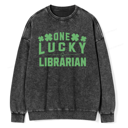 Pagewin Lucky Librarian Comfort Colors Tshirt Unisex Washed Sweatshirt