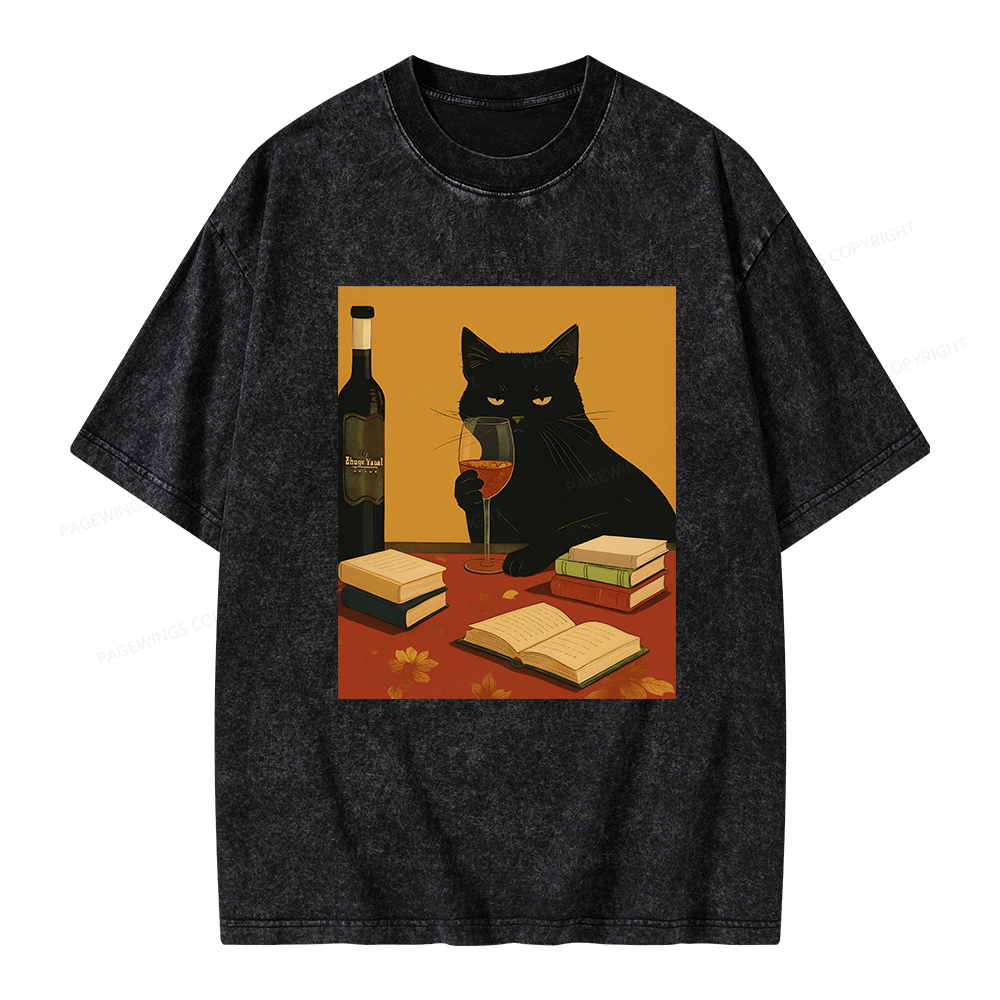 Pagewings Easily Distracted By Wine And Books Unisex Washed T-shirt