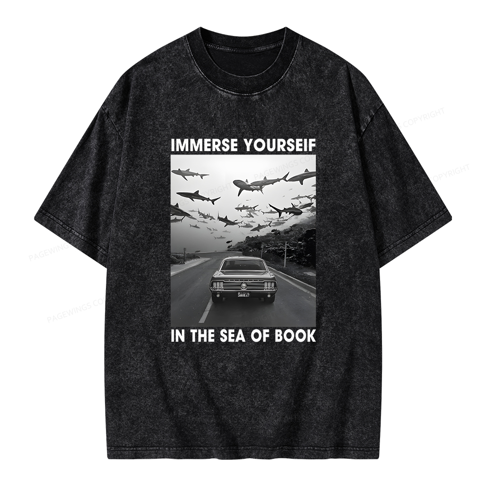 Pagewings Immerse Yourself In The Sea Of Books Unisex Washed T-shirt