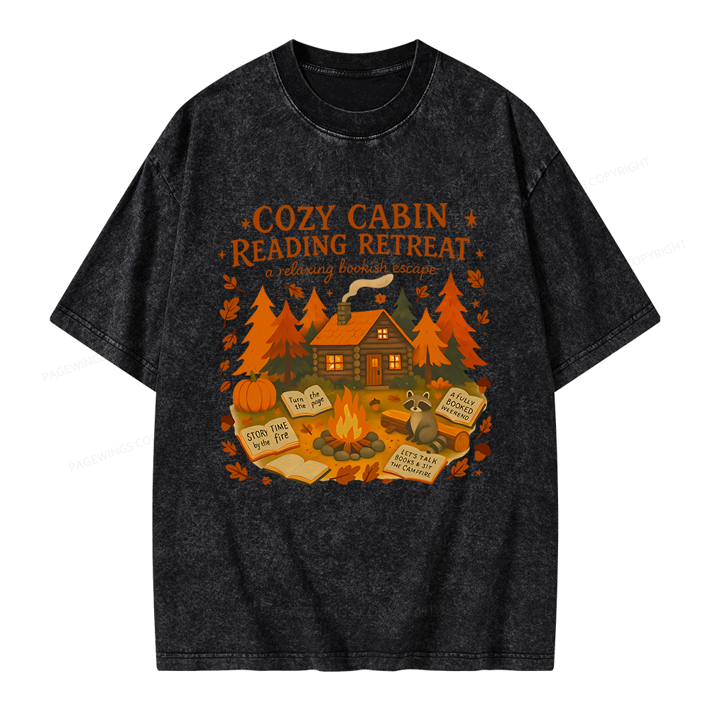 Pagewings Cozy Cabin Reading Retreat Unisex Washed T-shirt