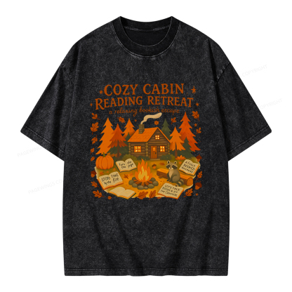 Pagewings Cozy Cabin Reading Retreat Unisex Washed T-shirt