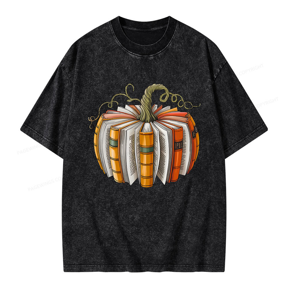 Pagewings Fall Book Pumpkin Unisex Washed T-shirt