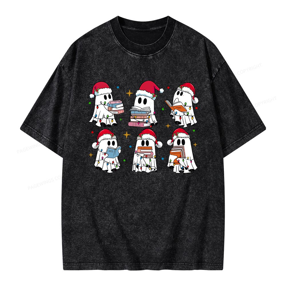 Pagewings Christmas Book Ghost Unisex Washed T-shirt