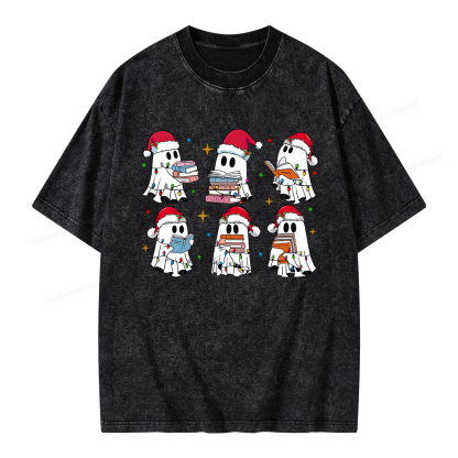 Pagewings Christmas Book Ghost Unisex Washed T-shirt