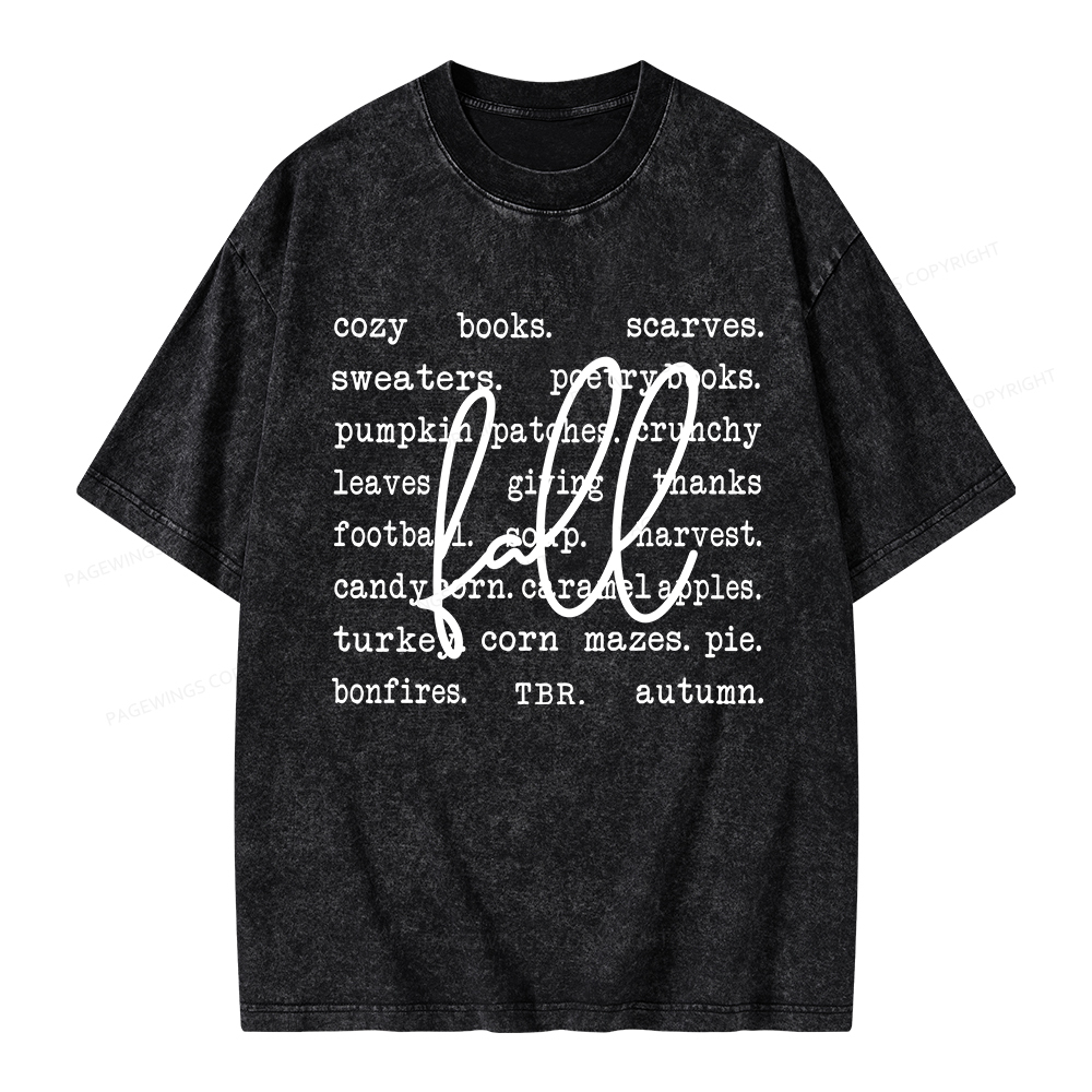 Pagewings Fall Cozy Season Book Lover Unisex Washed T-shirt
