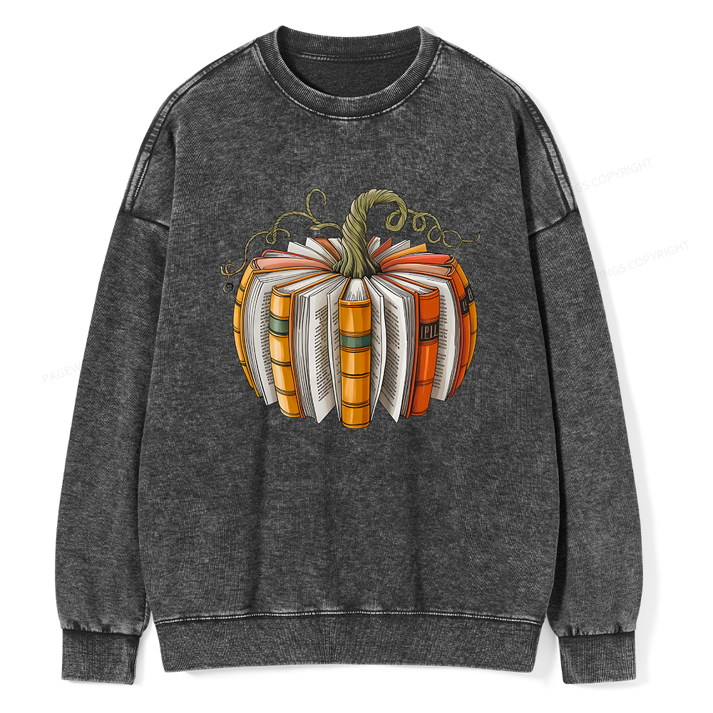Pagewings Fall Book Pumpkin Unisex Washed Sweatshirt