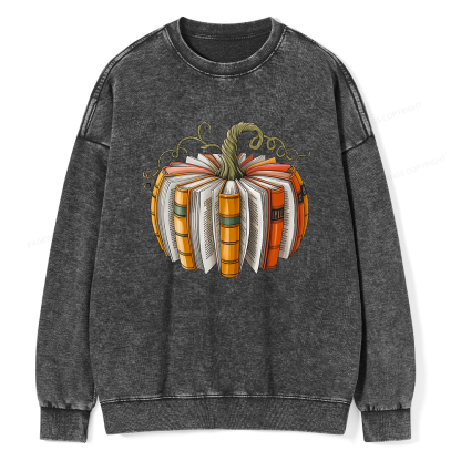 Pagewings Fall Book Pumpkin Unisex Washed Sweatshirt