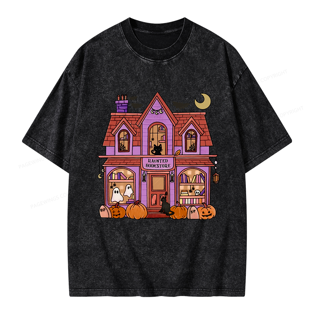 Pagewings Haunted Bookstore Unisex Washed T-shirt