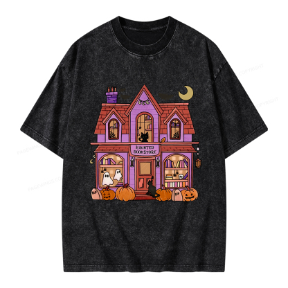 Pagewings Haunted Bookstore Unisex Washed T-shirt