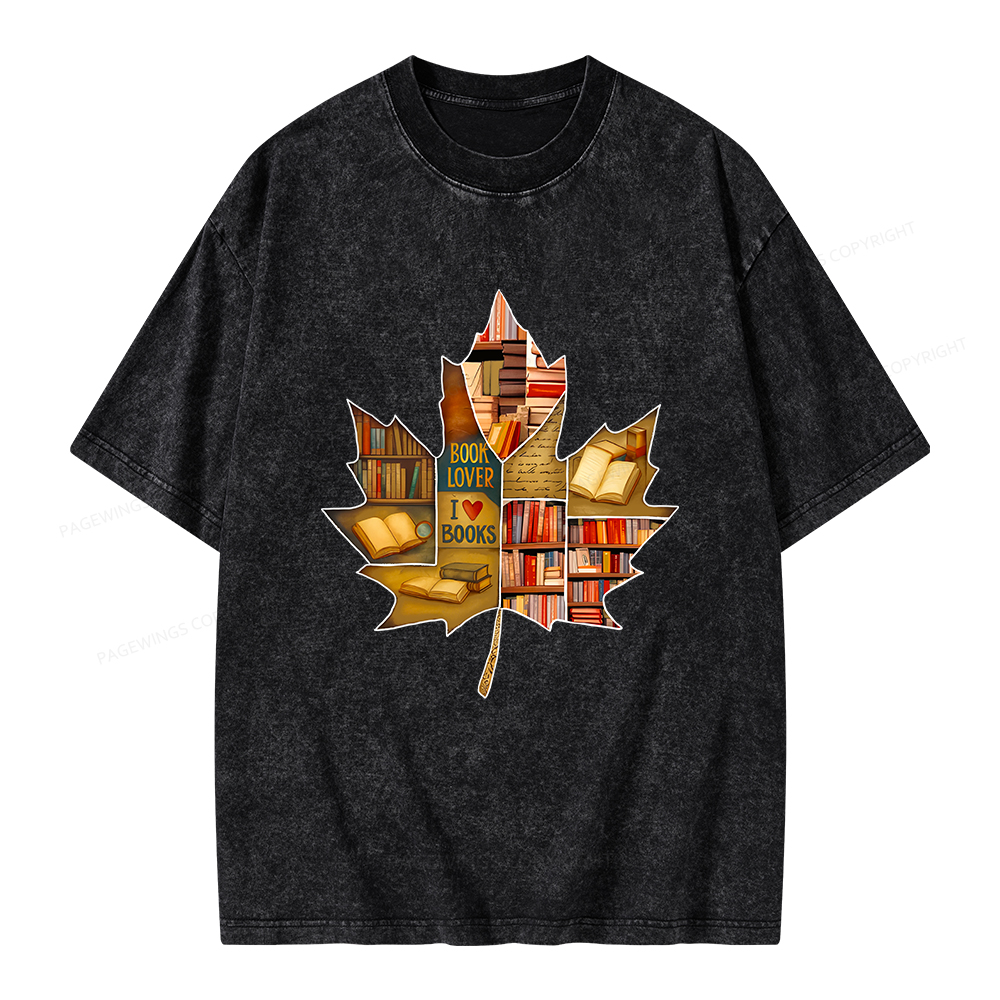 Pagewings Bookstore Puzzle Maple Leaf Unisex Washed T-shirt