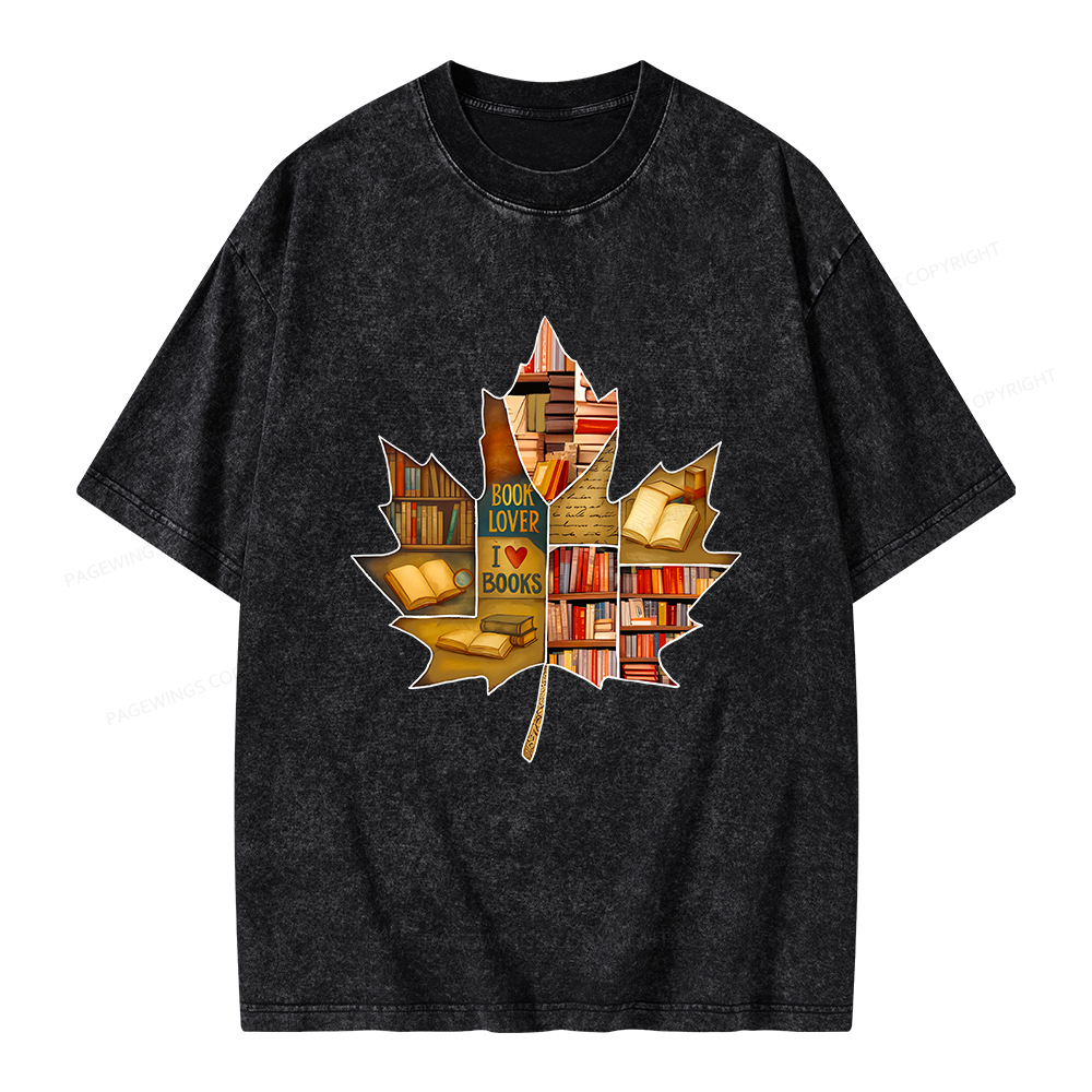 Pagewings Bookstore Puzzle Maple Leaf Unisex Washed T-shirt