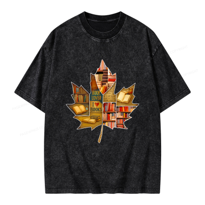 Pagewings Bookstore Puzzle Maple Leaf Unisex Washed T-shirt
