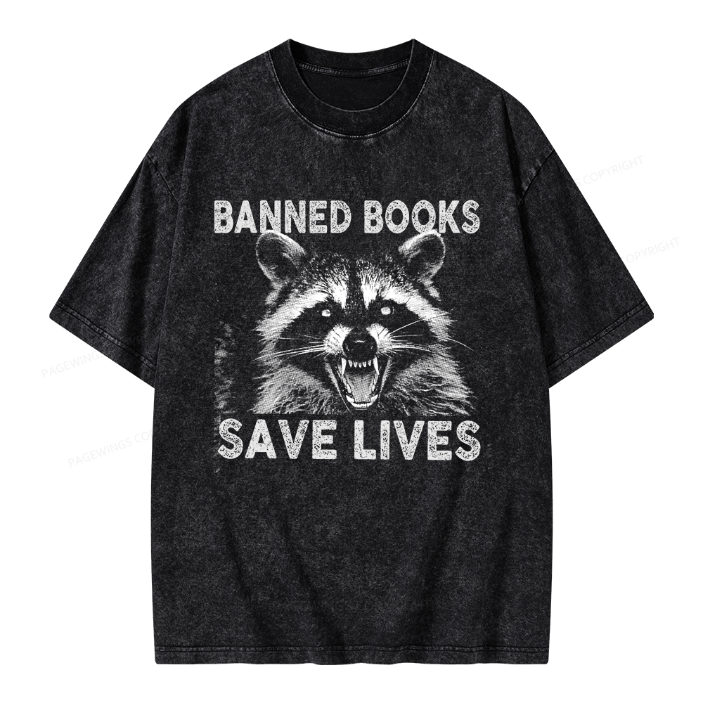 Pagewings Banned Books Save Lives Unisex Washed T-shirt