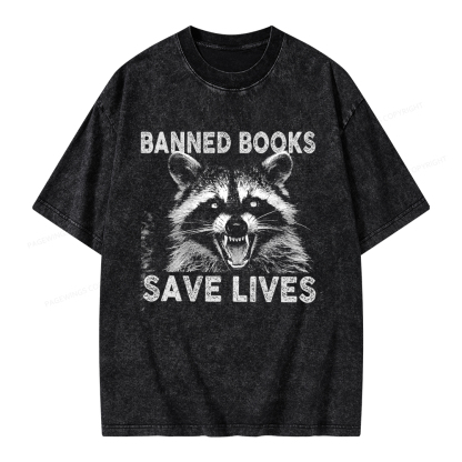 Pagewings Banned Books Save Lives Unisex Washed T-shirt