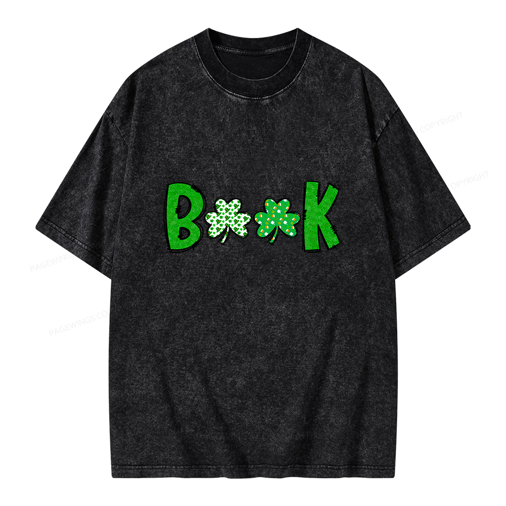 Shamrock Book St Patricks Day Unisex Washed T-shirt