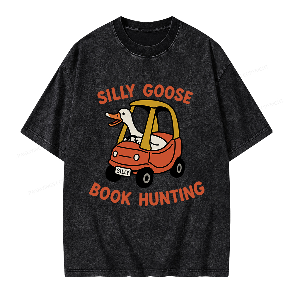 Pagewings Silly Goose Book Hunting Unisex Washed T-shirt