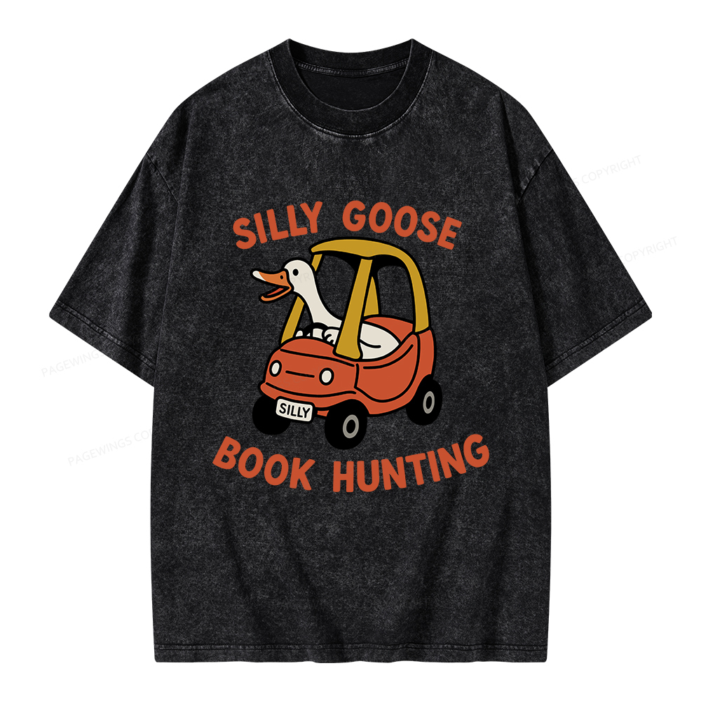 Pagewings Silly Goose Book Hunting Unisex Washed T-shirt