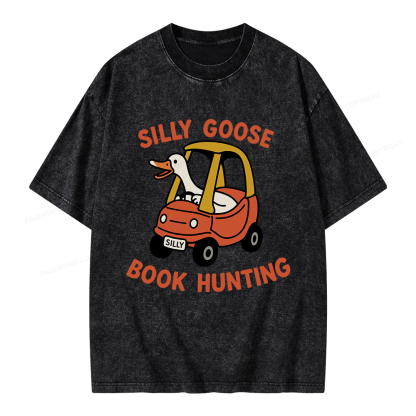 Pagewings Silly Goose Book Hunting Unisex Washed T-shirt