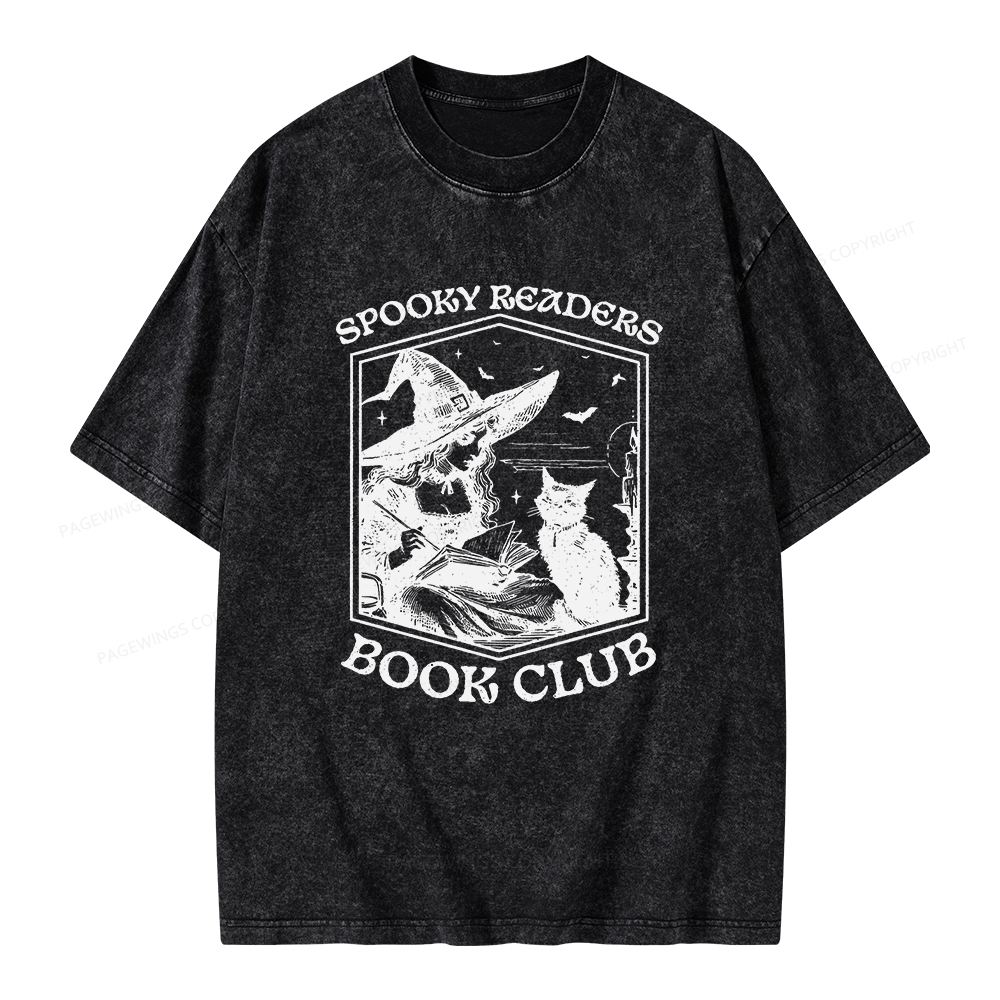 Pagewings Spooky Readers Book Club Unisex Washed T-shirt