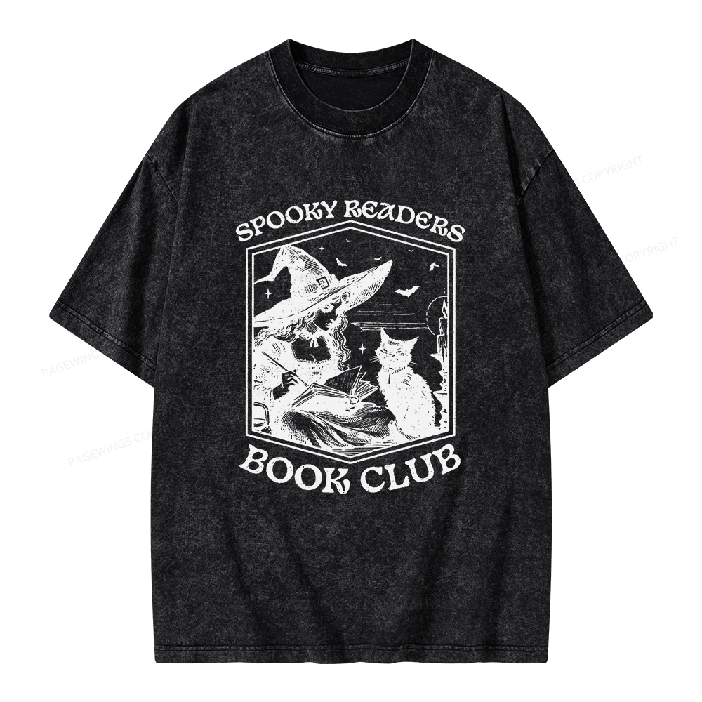 Pagewings Spooky Readers Book Club Unisex Washed T-shirt