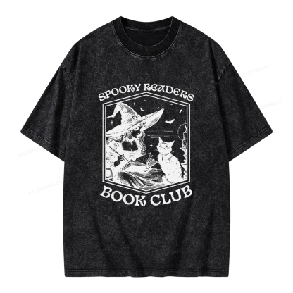 Pagewings Spooky Readers Book Club Unisex Washed T-shirt