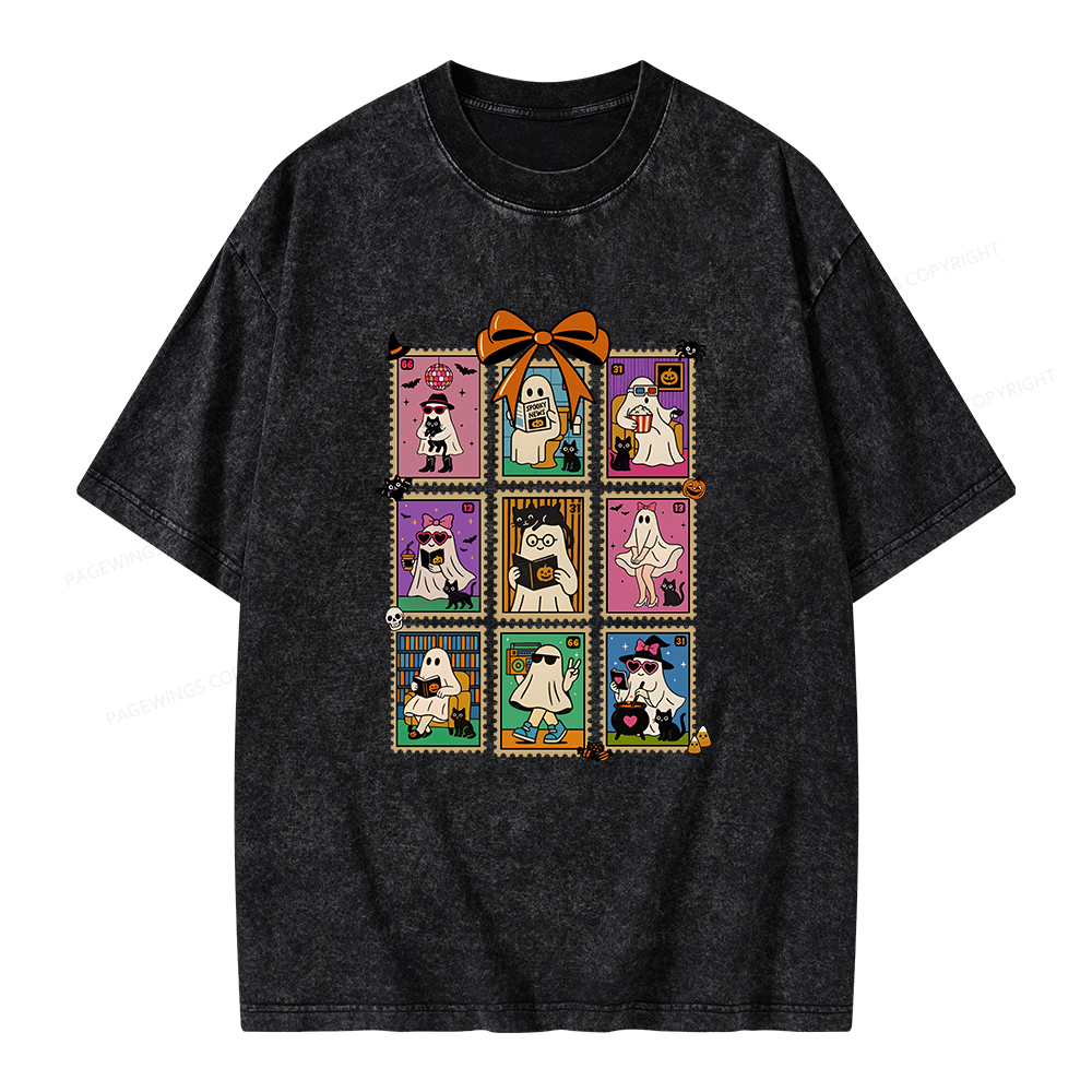 Pagewings Halloween Ghost Unisex Washed T-shirt