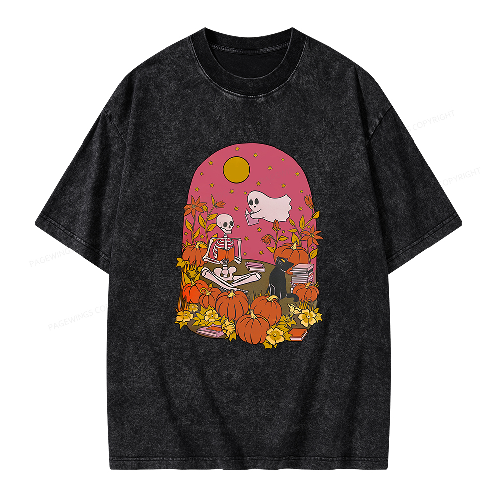 Pagewings Spooky Readers Unisex Washed T-shirt