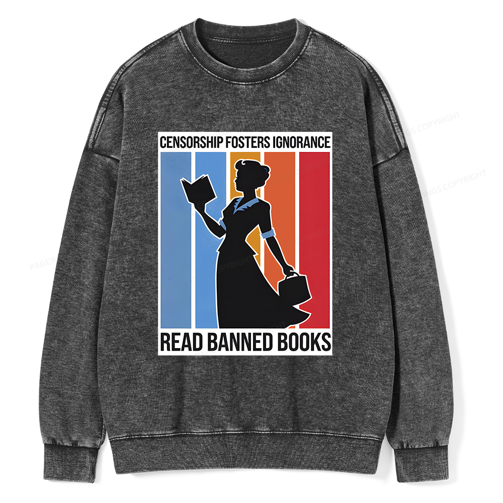 Pagewings Read Banned Books Unisex Washed Sweatshirt