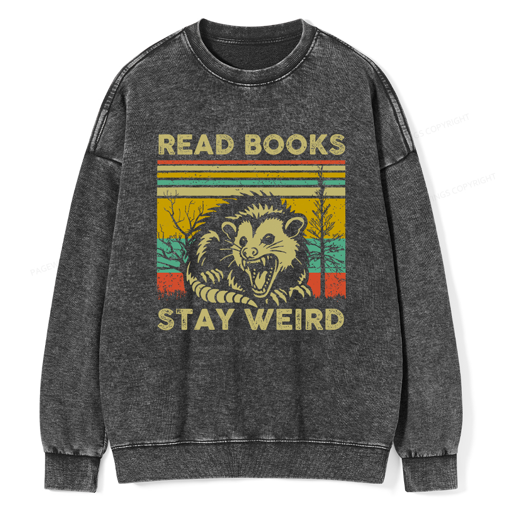 Pagewings Read Books Stay Weird Unisex Washed Sweatshirt