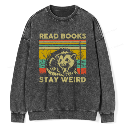 Pagewings Read Books Stay Weird Unisex Washed Sweatshirt