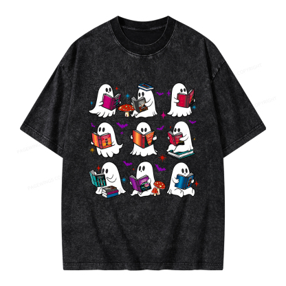 Pagewings Ghost Reading Book Unisex Washed T-shirt