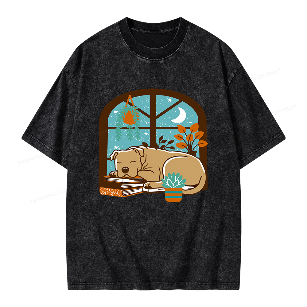 Pagewings Sleepy Pit Bull Terrier Unisex Washed T-shirt