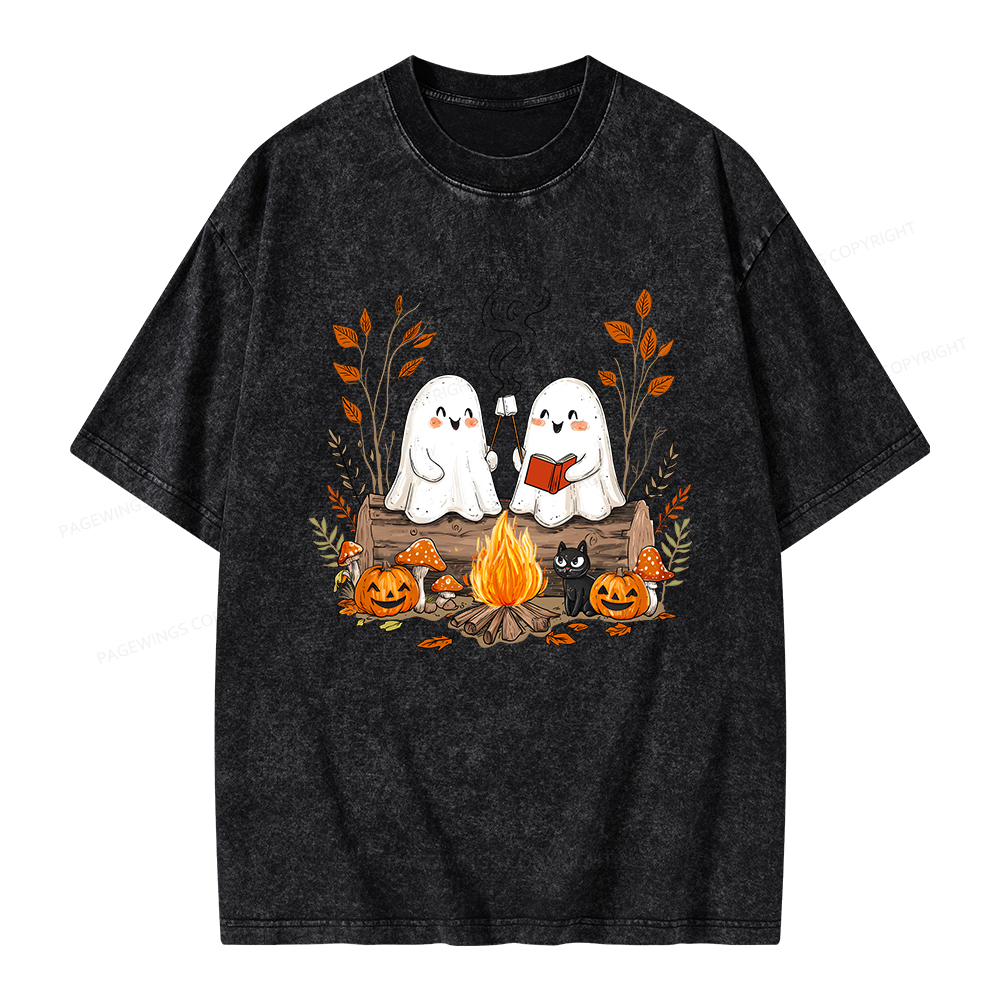 Pagewings Cute Ghost Halloween Unisex Washed T-shirt