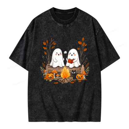 Pagewings Cute Ghost Halloween Unisex Washed T-shirt