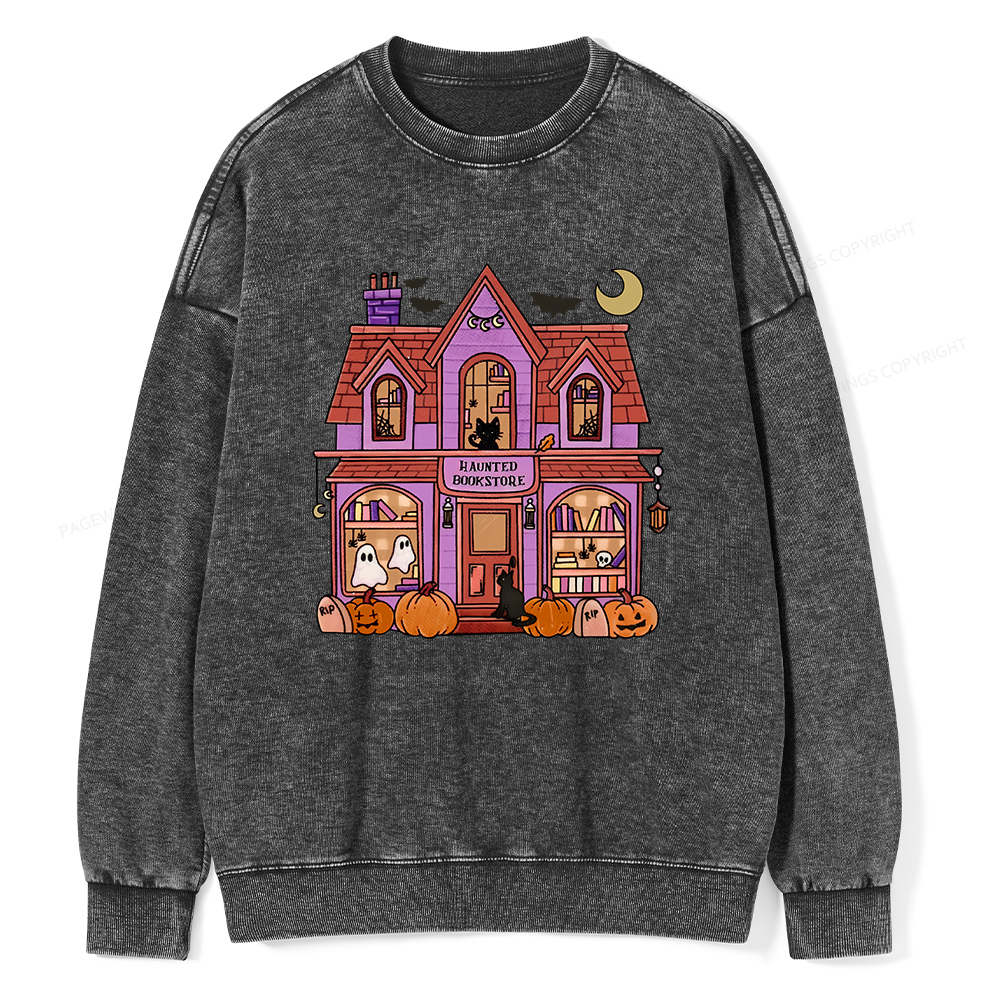 Pagewings Haunted Bookstore Unisex Washed Sweatshirt