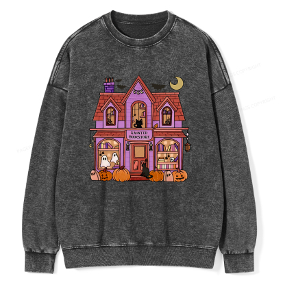 Pagewings Haunted Bookstore Unisex Washed Sweatshirt