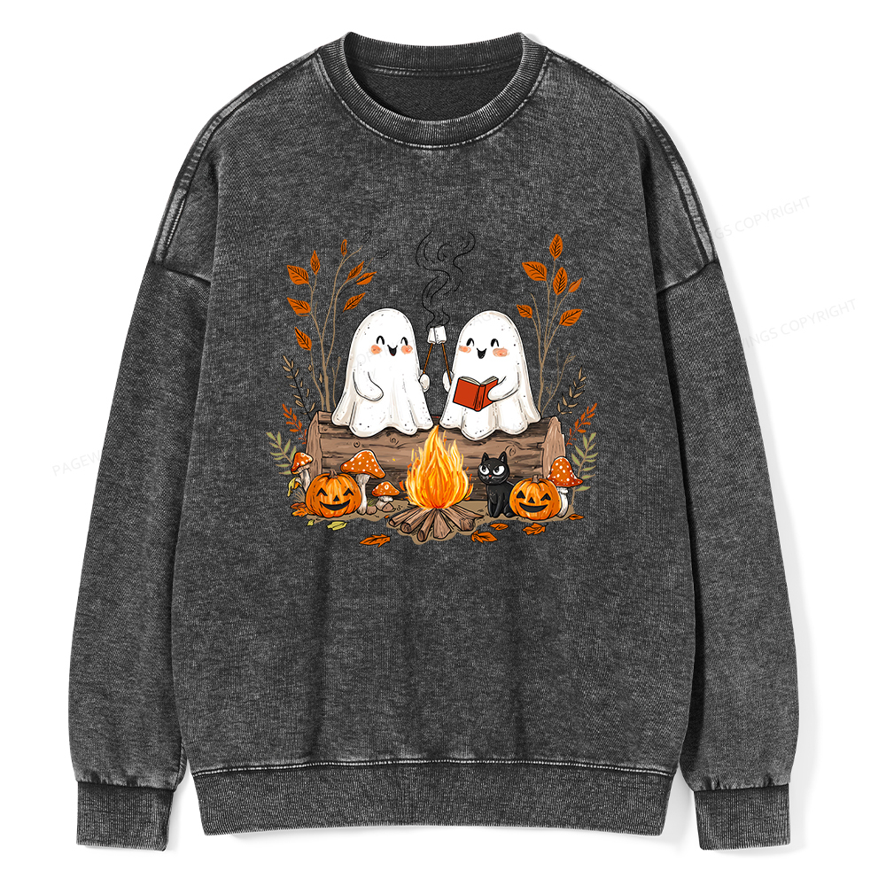 Pagewings Cute Ghost Halloween Unisex Washed Sweatshirt
