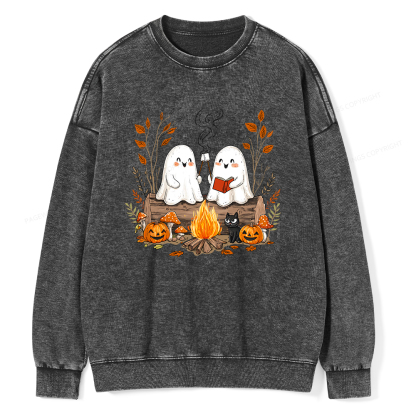 Pagewings Cute Ghost Halloween Unisex Washed Sweatshirt