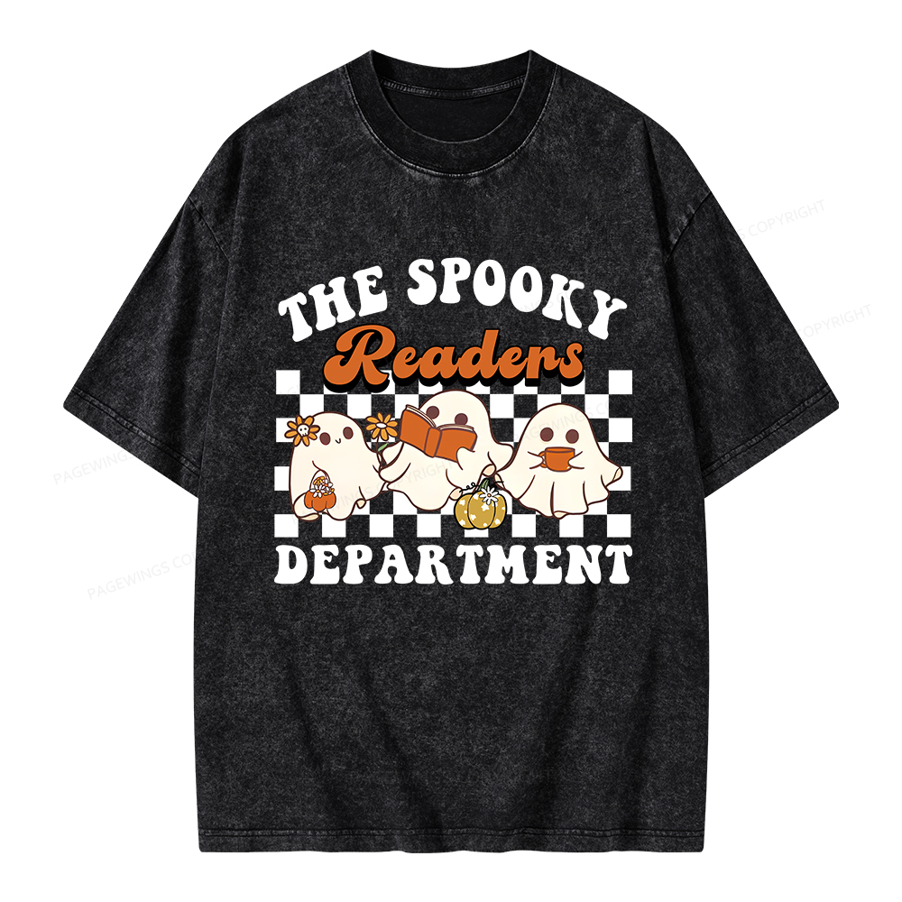 Pagewings Spooky Reader Halloween Unisex Washed T-shirt