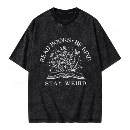 Pagewings Read Books Be Kind Stay Weird Unisex Washed T-shirt