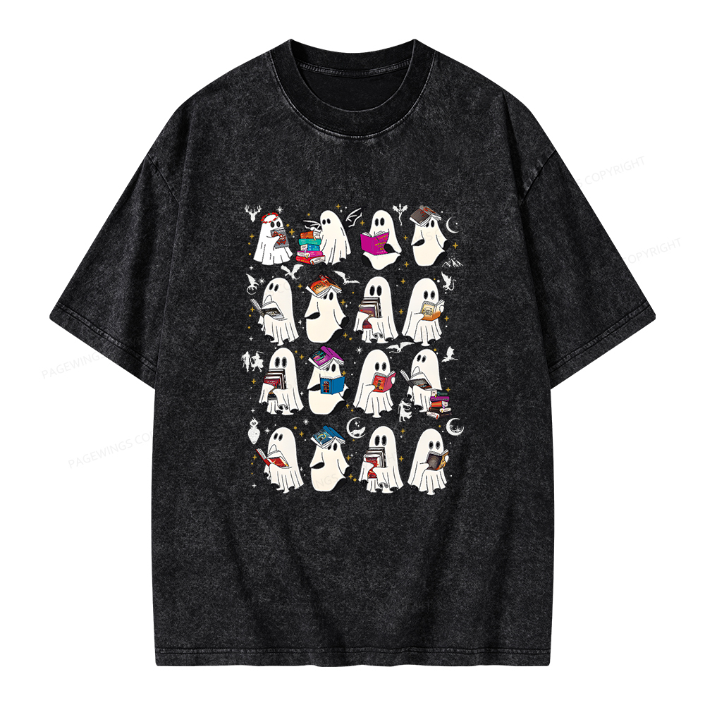 Pagewings Retro Ghost Book Fantasy Unisex Washed T-shirt