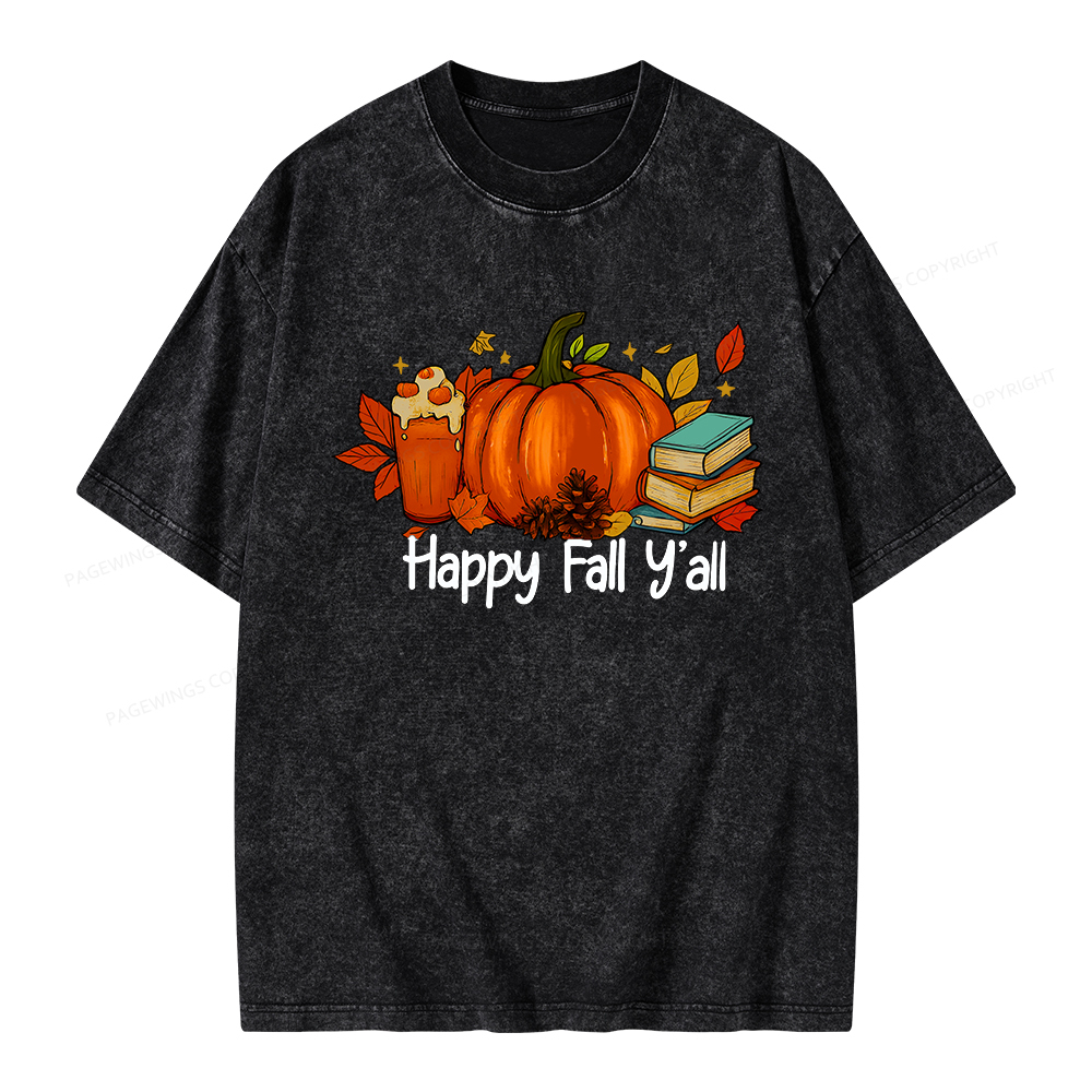 Pagewings Happy Fall Yall Unisex Washed T-shirt