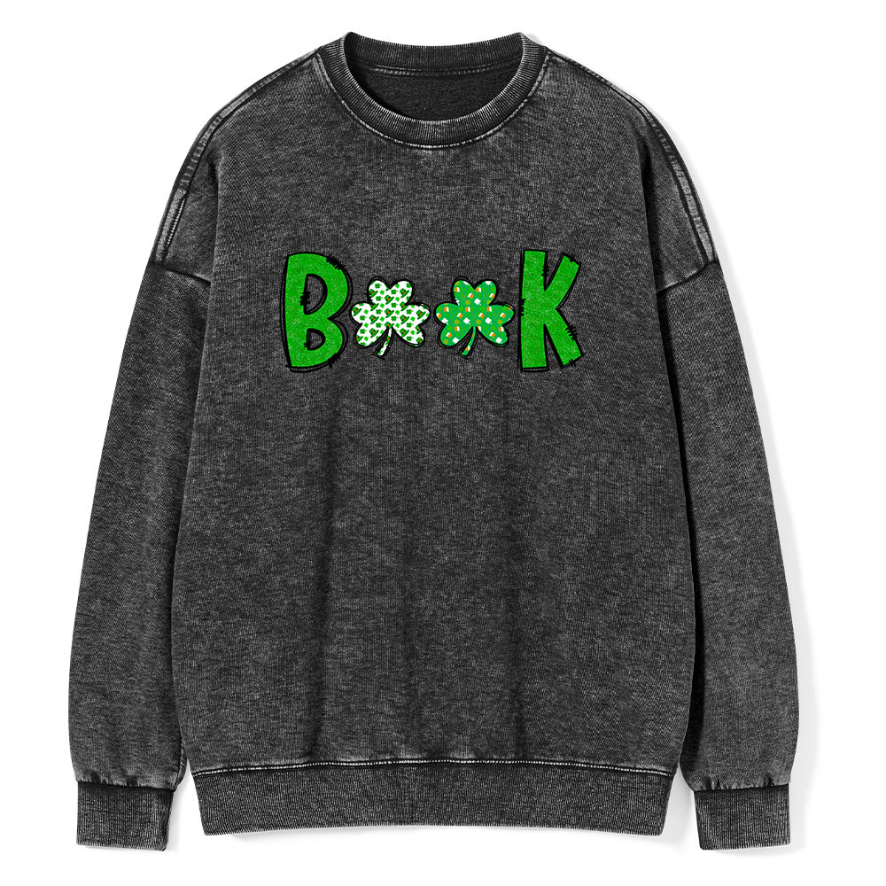 Shamrock Book St Patricks Day Unisex Washed Sweatshirt