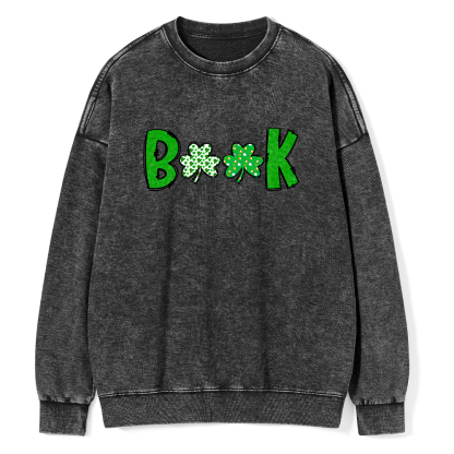 Shamrock Book St Patricks Day Unisex Washed Sweatshirt