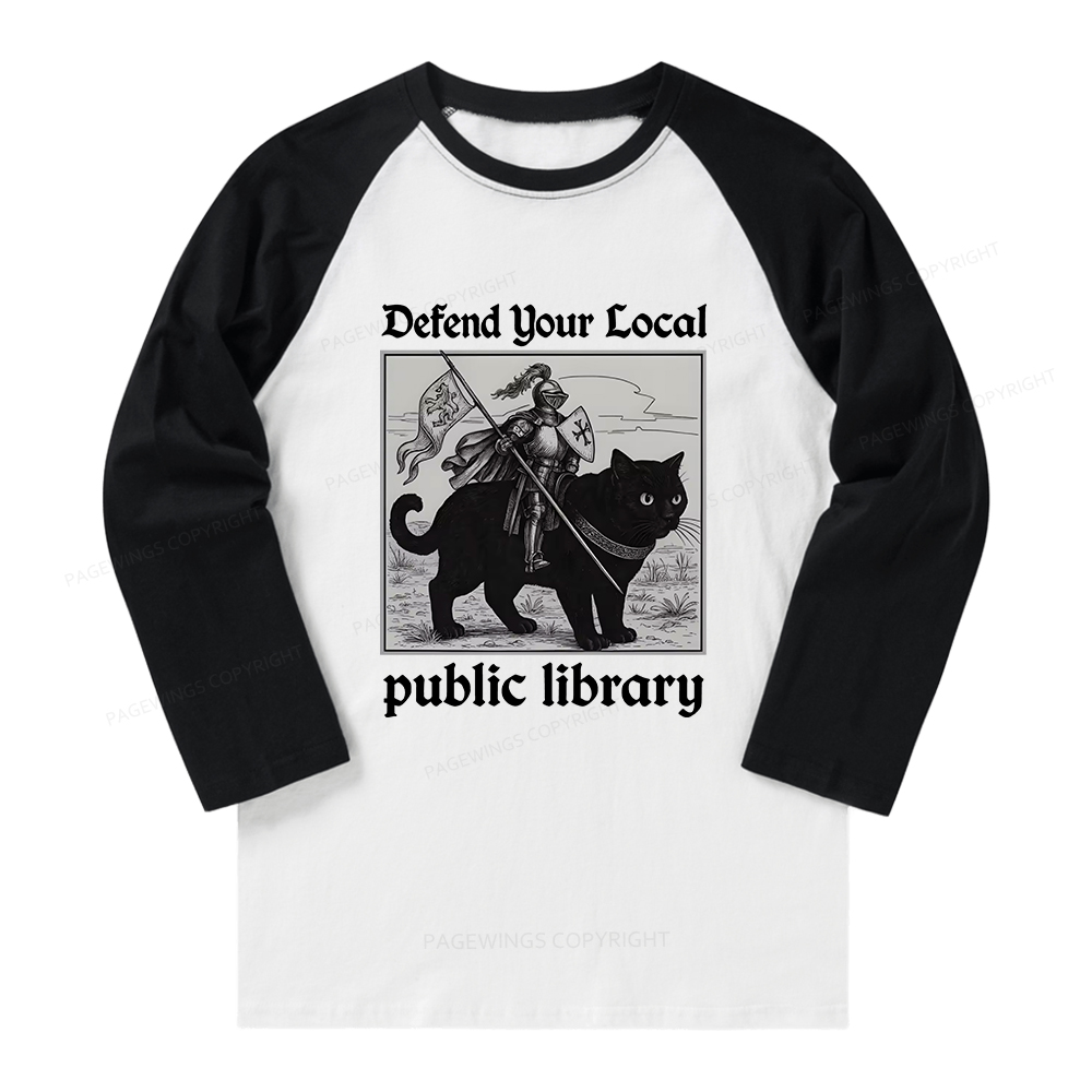 Pagewings Defend Your Local public library Long Sleeve Raglan T-shirt