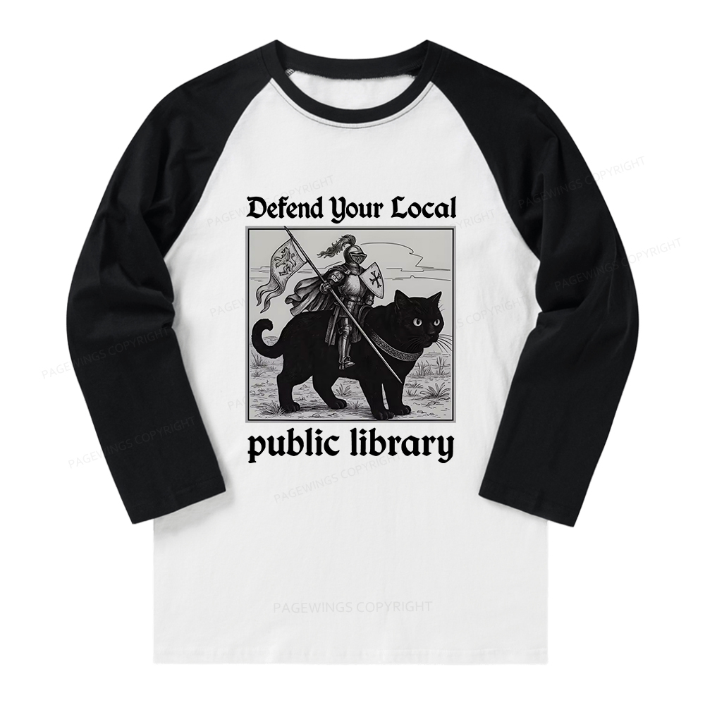 Pagewings Defend Your Local public library Long Sleeve Raglan T-shirt