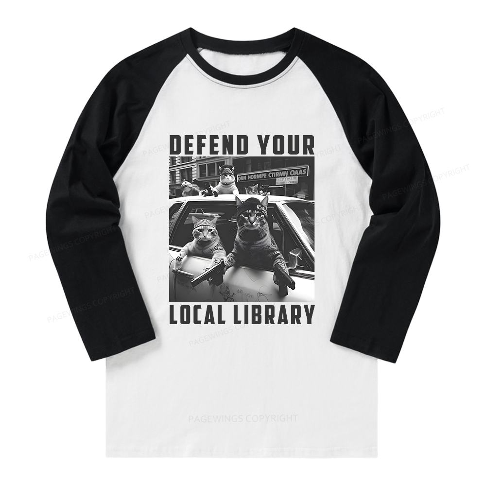 Pagewings Defend Your Local Library Long Sleeve Raglan T-shirt