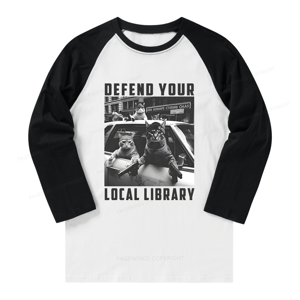 Pagewings Defend Your Local Library Long Sleeve Raglan T-shirt