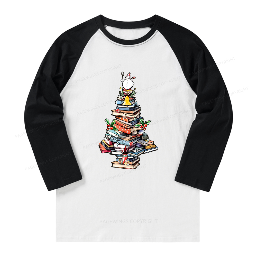 Pagewings Book Christmas Tree Long Sleeve Raglan T-shirt